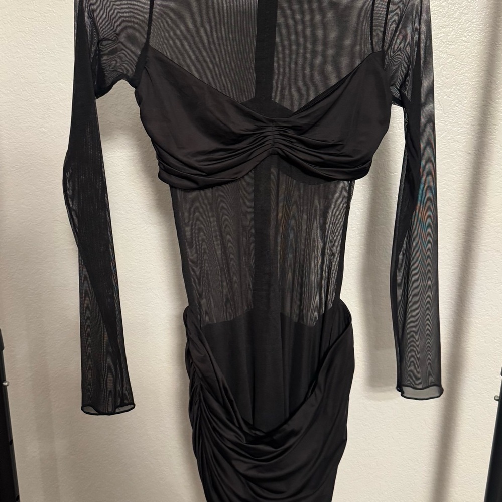 Oh Polly Black Mesh Long Sleeve Dress